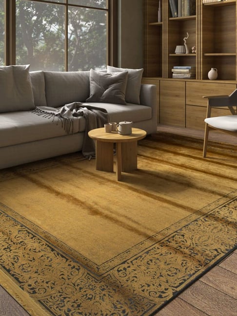 ASTERLANE Saffron & Peacock Blue Polyester Self Carpet (4 x 6 ft)