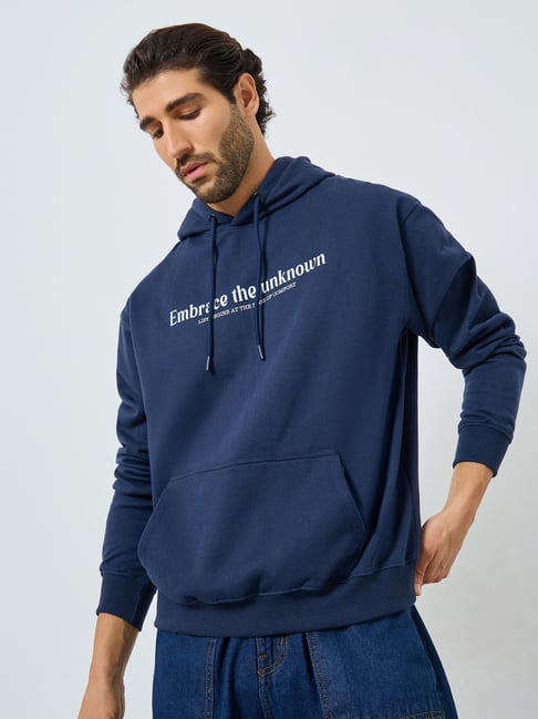 Styli Navy Blue Cotton Printed Oversized Sweatshirts-picture-19
