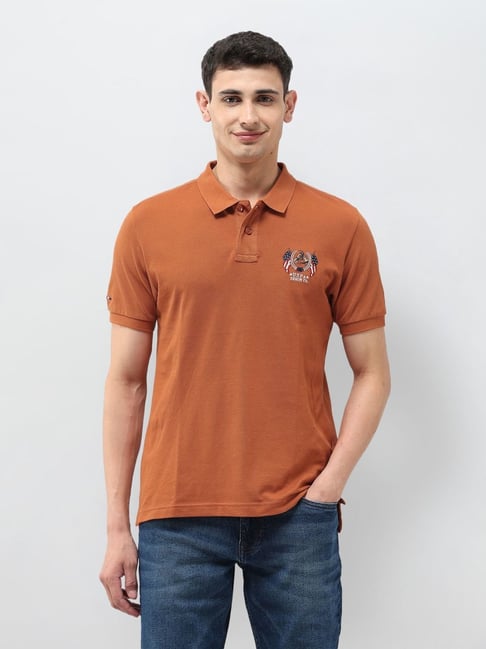 U.S. Polo Assn. Denim Co. Orange Cotton Slim Fit Polo T-Shirt