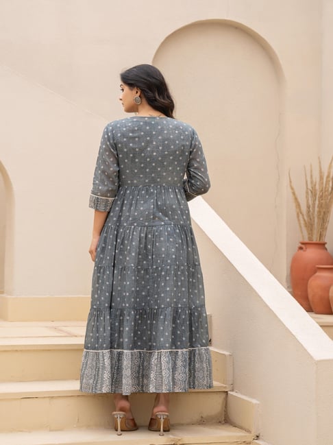 Juniper Grey Printed Regular Fit Ethnic Dress