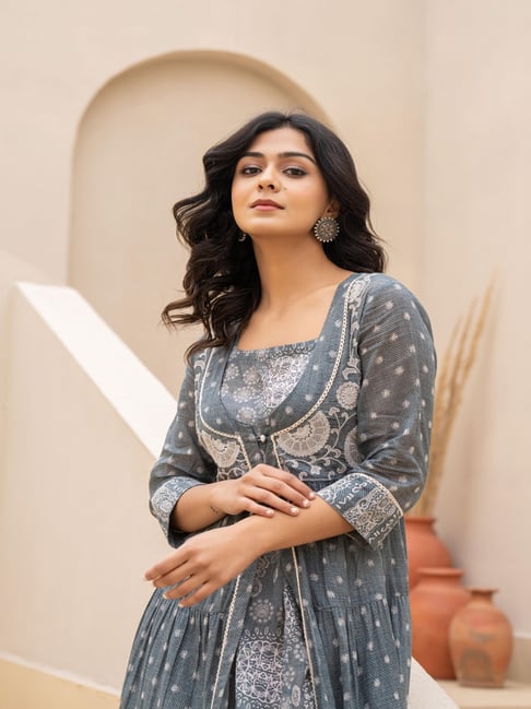 Juniper Grey Printed Regular Fit Ethnic Dress