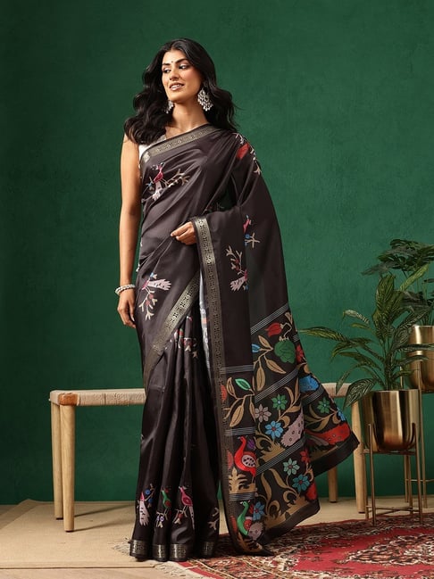 Silk Land Black Silk Printed Saree With Unstitched Blouse-image-28