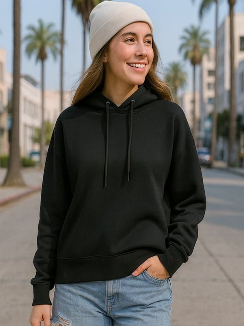 Bewakoof Women's Black Oversized Cropped Hoodies-picture-20