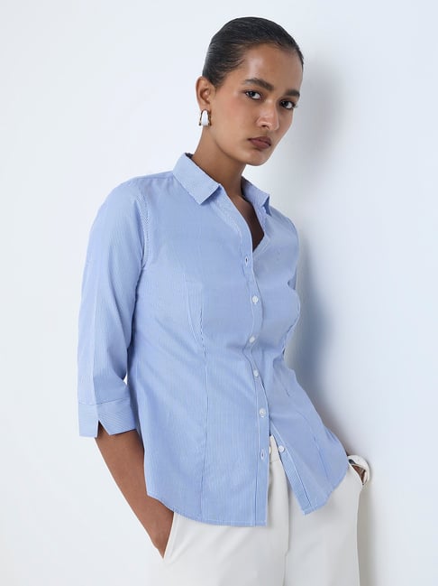 Wardrobe by Westside Blue Striped Shirt