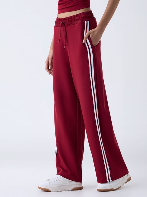 studiofit women Studiofit by Westside Maroon Striped High-Rise Track Pants-picture-42