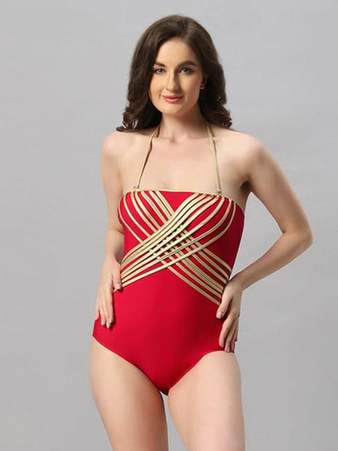 Soie Metallic Halter Neck Backless Monokini Swimsuit