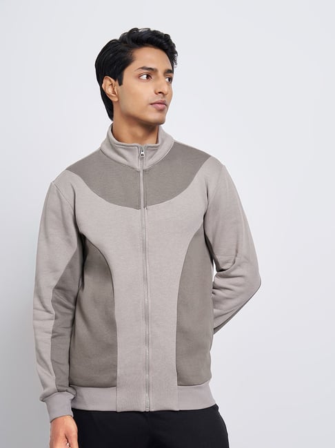 Ajile By Pantaloons Grey Regular Fit Colorblocked Sweatshirts-picture-38
