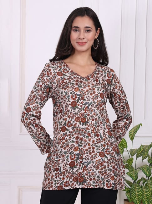 W Beige Floral Printed Straight Tunic-picture-31