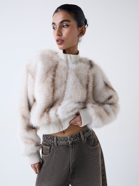 nuon women Nuon by Westside Off-White Printed Faux-Fur Jacket-picture-41