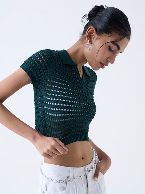 Nuon by Westside Green Crochet-Detailed Cotton Top