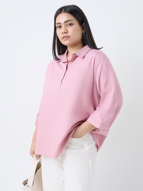Gia by Westside Pink Solid Blouse