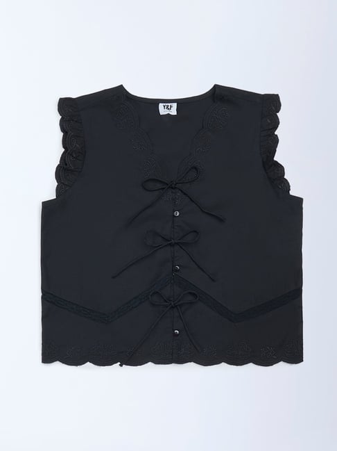 Y&F Kids Girls by Westside Black Bow-Detailed Cotton Top