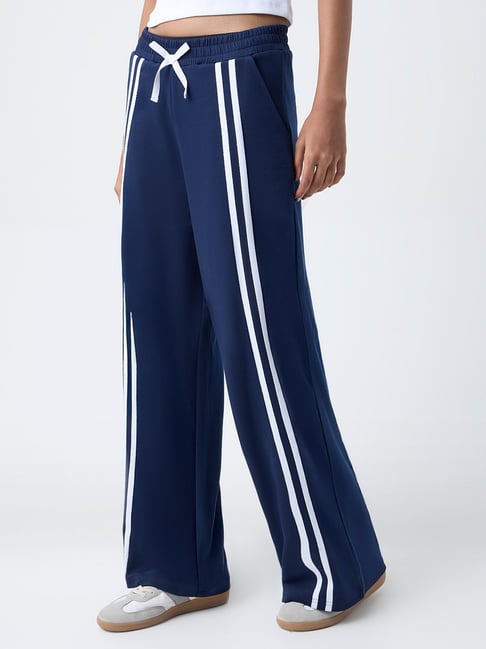 Studiofit by Westside Navy Striped High-Rise Track Pants