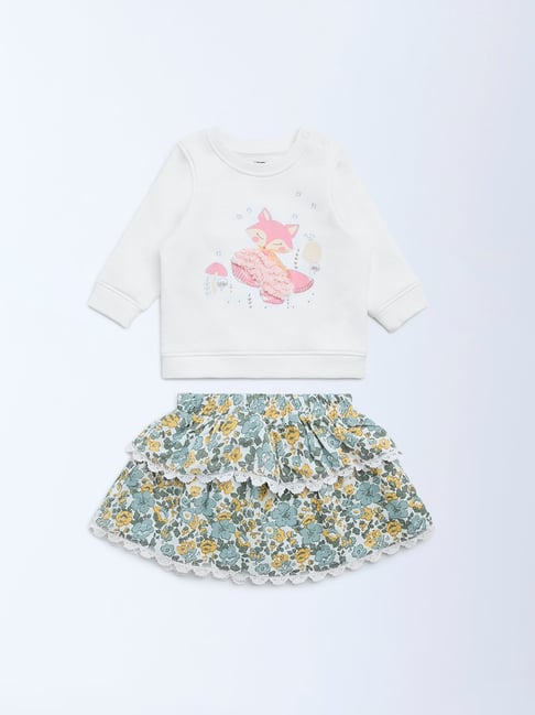HOP Baby Girls by Westside White Cotton-Blend Sweatshirt and Skirt Set-picture-33