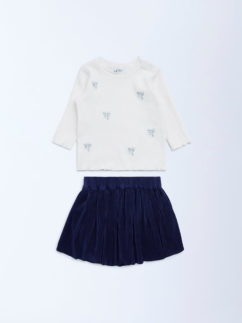 HOP Baby Girls by Westside White Cotton T-Shirt and and Skirt Set-picture-34