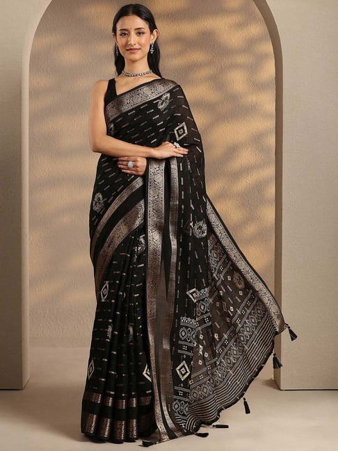 Libas Black Woven Design Saree With Unstitched Blouse-picture-12
