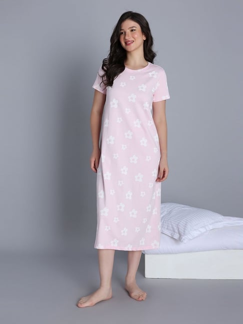 Zivame Pink Cotton Printed Night Dress