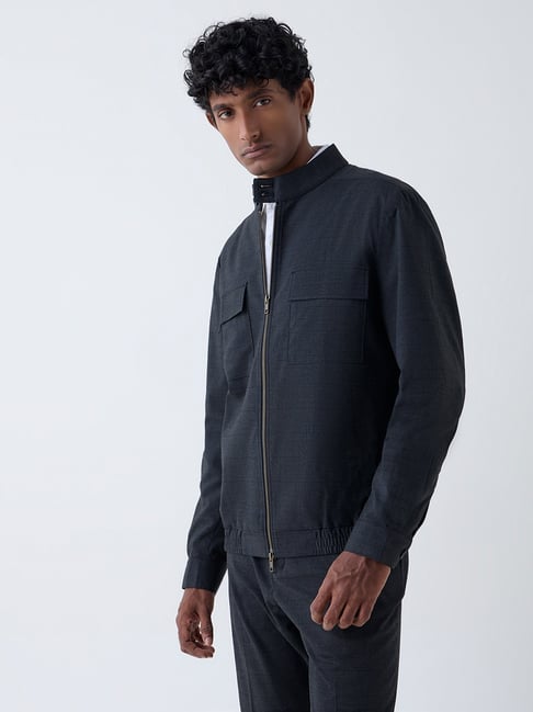 WES Formals by Westside Dark Grey Checkered Relaxed-Fit Jacket