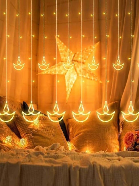 Homesake White 12 Diya LED Curtain, 8 Mode Fairy String Light for Diwali ,Christmas & Home D¿cor