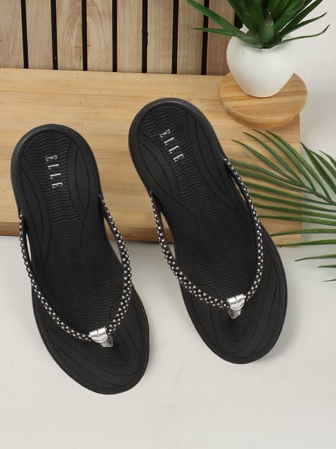 Elle Women's Black Thong Wedges