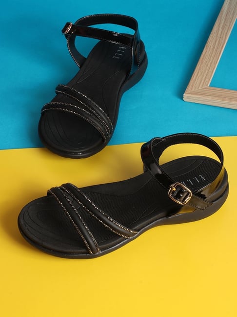 Elle Women's Black Ankle Strap Wedges