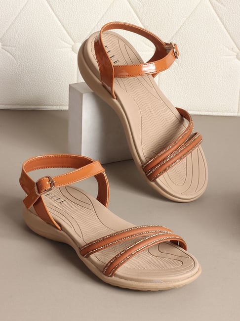 Elle Women's Tan Ankle Strap Wedges