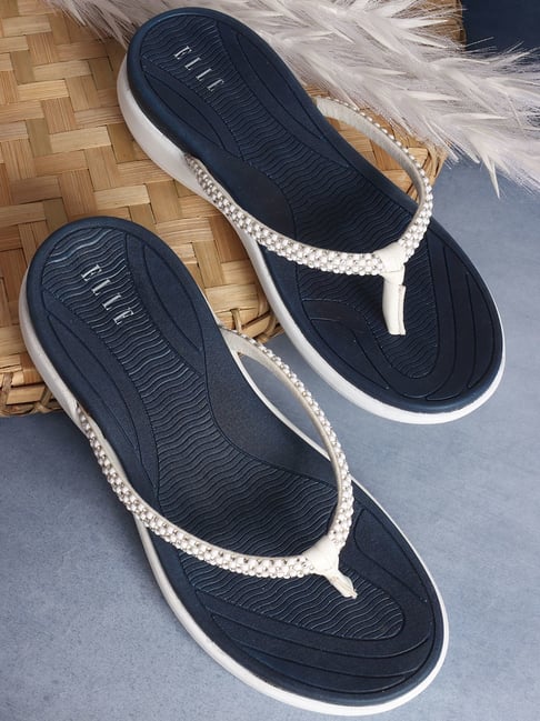 Elle Women's Navy Blue Thong Wedges