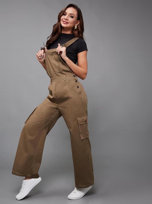 Miss Chase Olive Cotton Relaxed Fit Jumpsuit