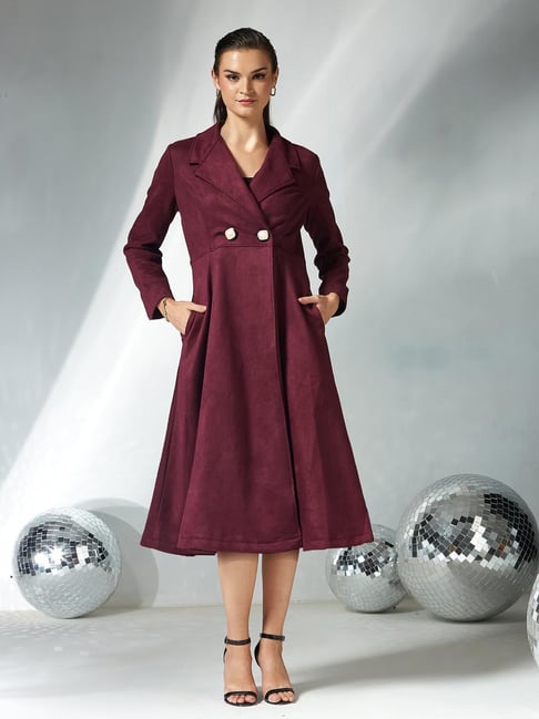 Miss Chase Maroon Relaxed Fit Jacket