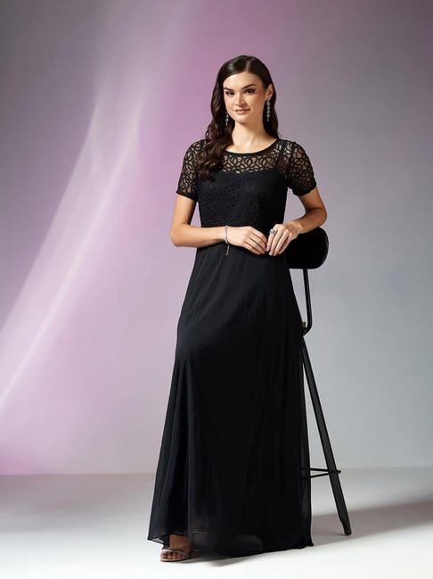 Miss Chase Black Georgette Relaxed Fit Dress