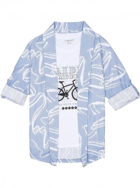 Charchit Boys Grey Printed Comfort Fit Shirt with T-Shirt-picture-31