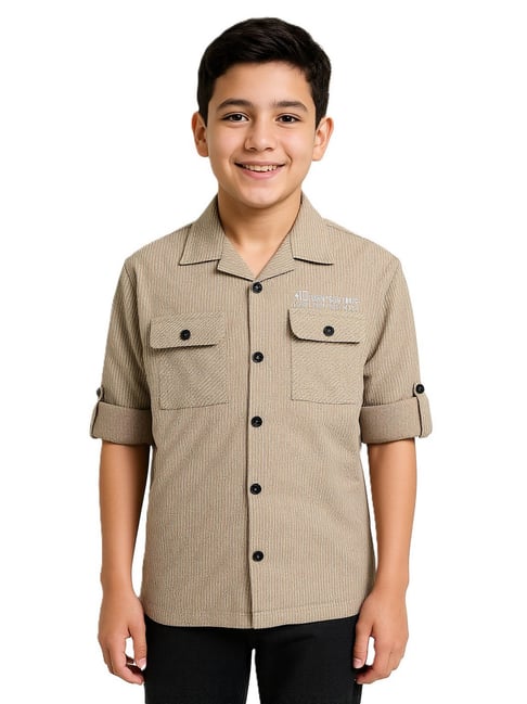Cavio Boys Khaki Cotton Striped Shirt-picture-48