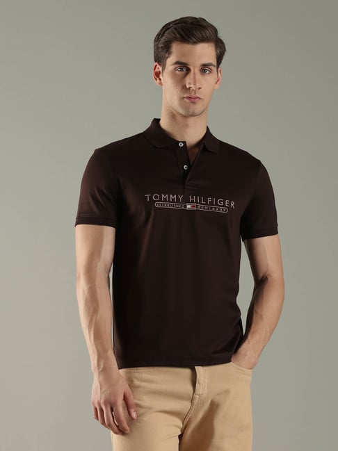 Tommy Hilfiger Brown Cotton Regular Fit Printed Polo T-Shirt-picture-17