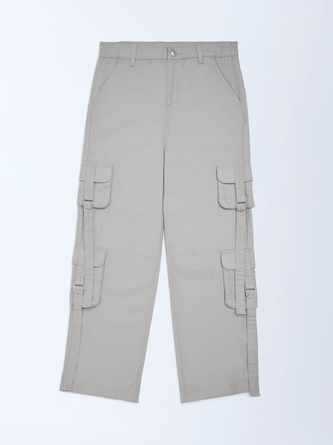 Y&F Kids Girls by Westside Grey Cargo-Style Mid-Rise Cotton Trousers