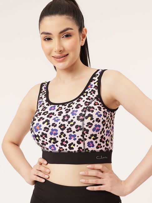 Clovia Pastel Pink Polyester Printed Sports Bra