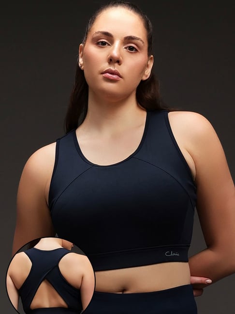 Clovia Navy Blue Polyester Sports Bra