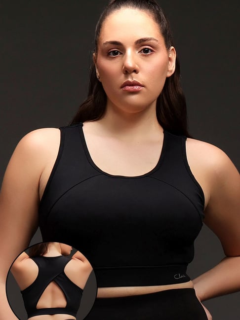 Clovia Jet Black Polyester Sports Bra