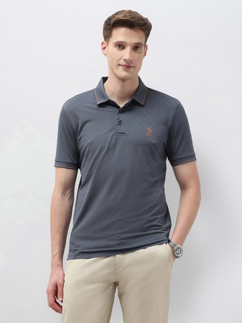 U.S. Polo Assn. Grey Regular Fit Textured T-Shirt