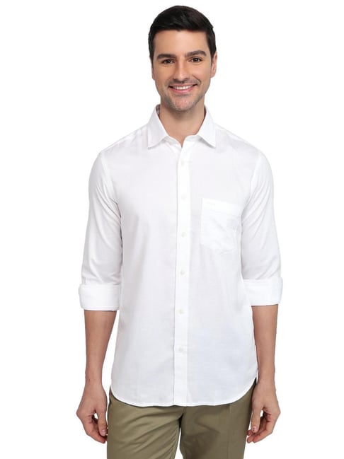 ColorPlus White Cotton Regular Fit Shirt