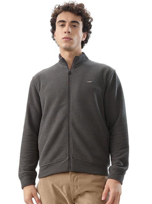 Park Avenue Dark Grey Slim Fit Self Design Sweatshirt