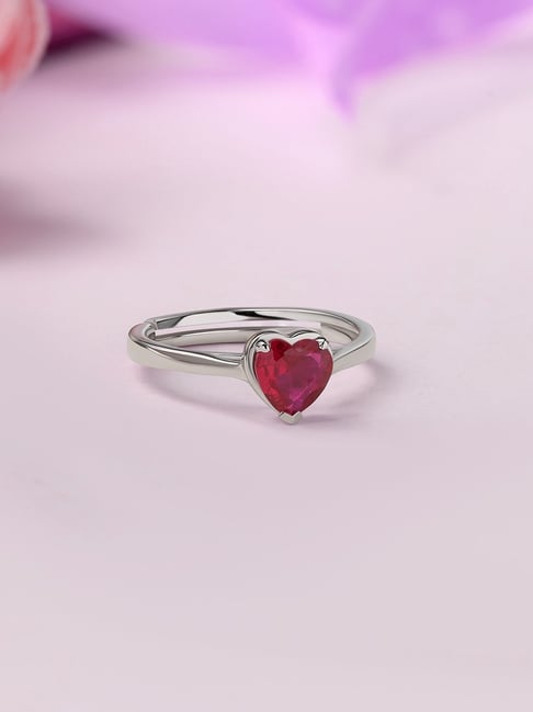 Ornate Jewels 925 Silver 0.80 Carat Heart Red Ruby Solitaire Adjustable Ring for Women