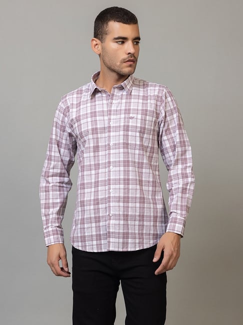 Club York Dusty Pink Cotton Slim Fit Checked Shirt