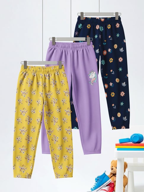 HELLCAT Girls Mustard,Lavender and Navy Blue Regular Fit Printed Pajamas-Pack of 3-picture-35