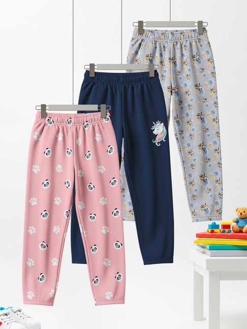 HELLCAT Girls Pink,Blue and Grey Regular Fit Printed Pajamas-Pack of 3-picture-34