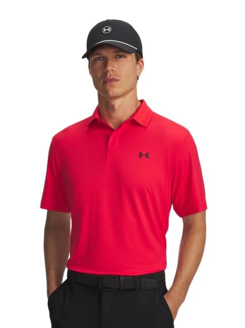 UNDER ARMOUR Red Drive Chill Regular Fit Golf Polo T-Shirt-picture-31