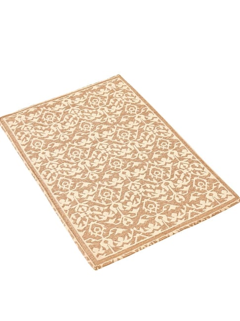 Ariana Soft Beige & White Cotton Floral Anti-Skid Doormat
