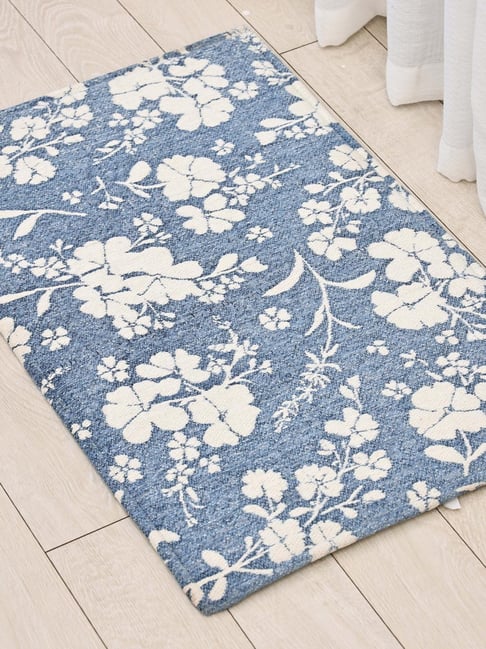 Ariana Blue & White Cotton Floral Anti-Skid Doormat