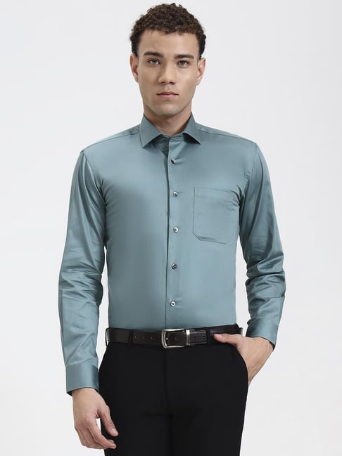 Metal Green Cotton Slim Fit Solid Formal Shirt-picture-22