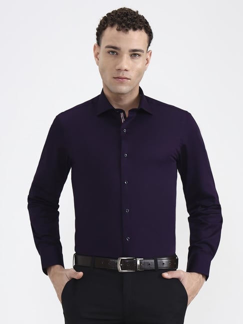 Wyre Purple Cotton Slim Fit Solid Formal Shirt