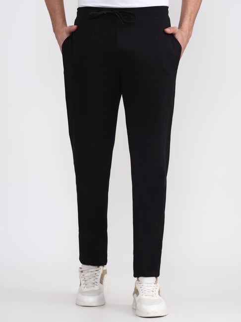 JadeBlue Black Slim Fit Solid Trackpants